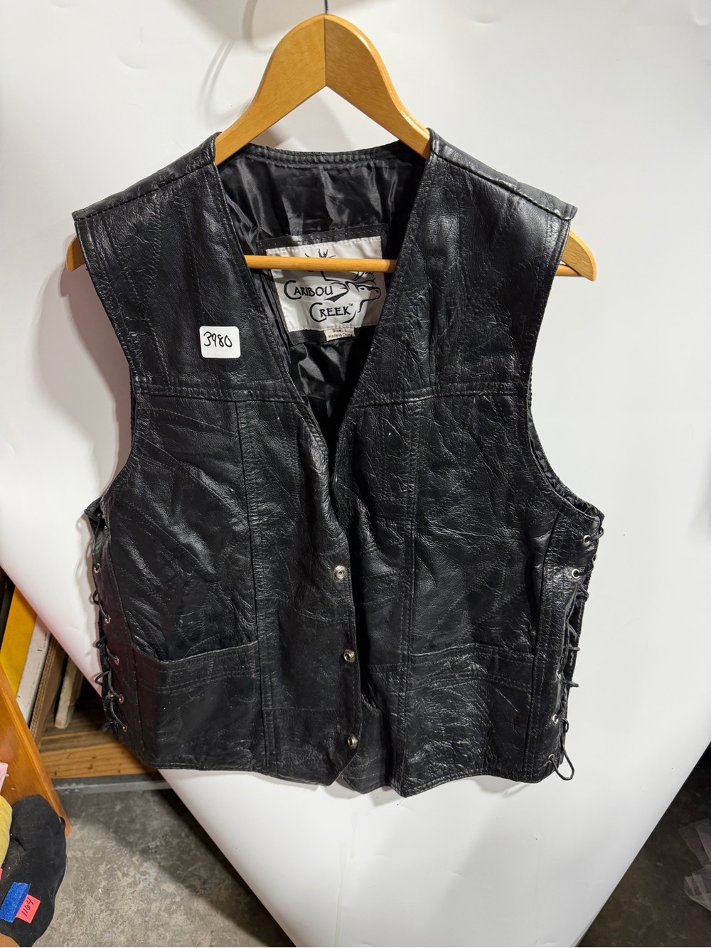 #3980-Men's Black Leather Biker Vest